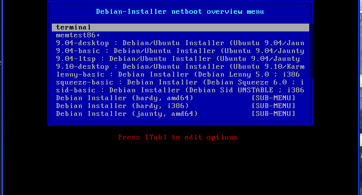netboot menu pxe